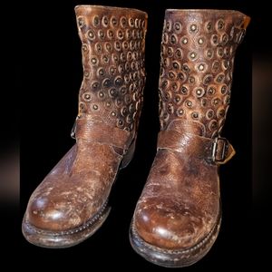 Frye Moto Boots Distressed Brown Leather 7.5